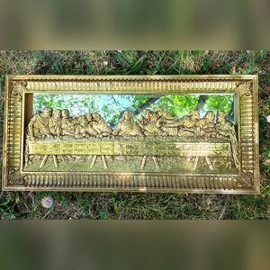 Vtg The LORDS LAST SUPPER 3D Homco Jesus Deciples Mirrored Gold Toned Frame